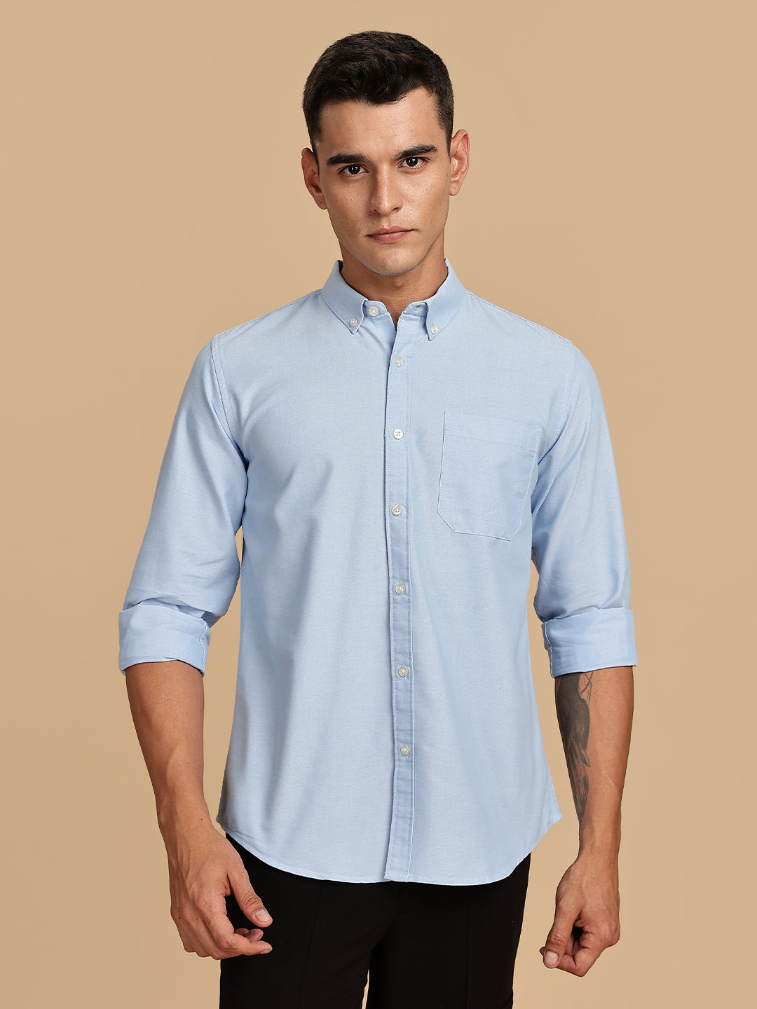 Sky Blue Chambray Solid Casual Shirt