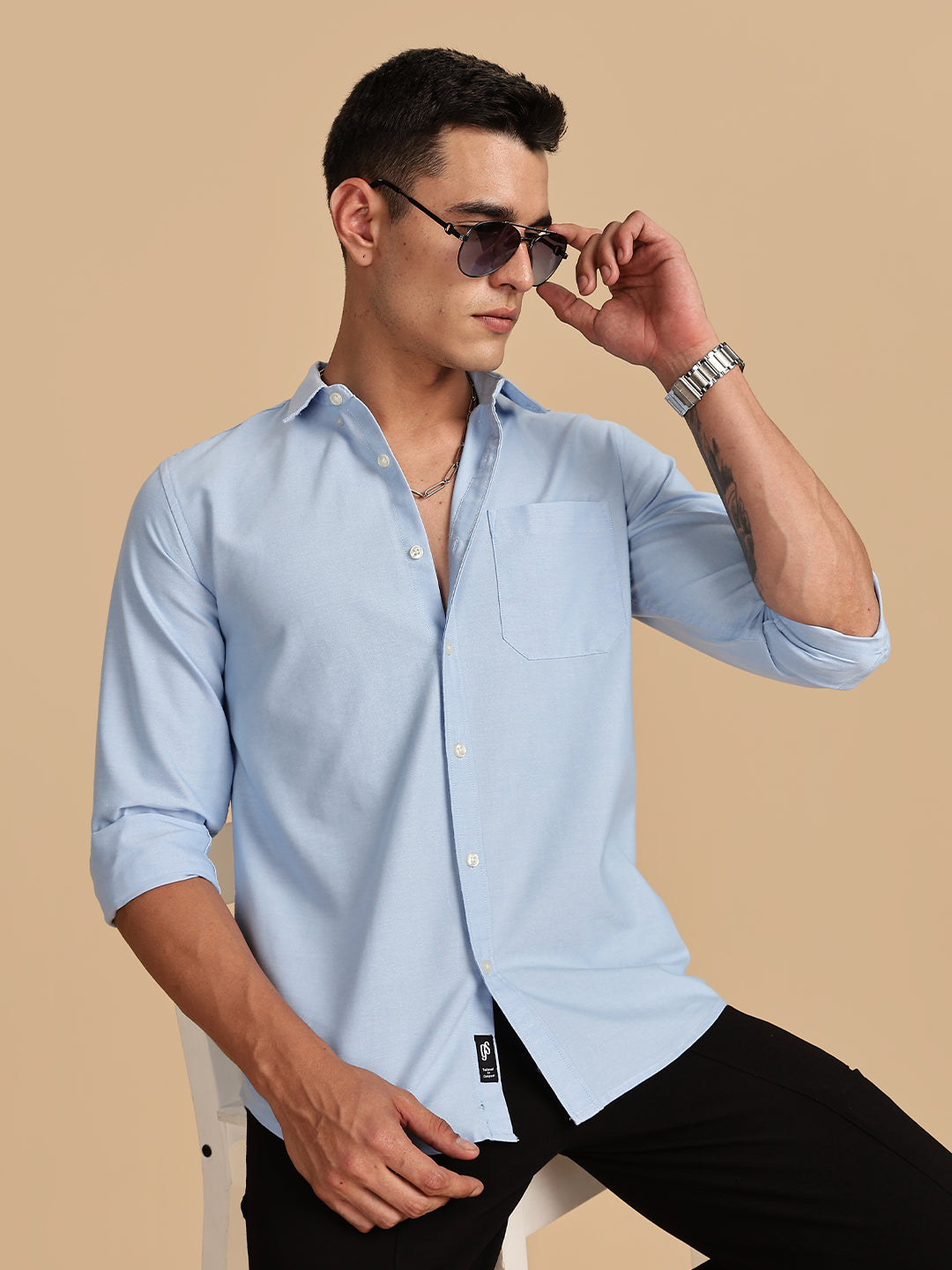Sky Blue Chambray Solid Casual Shirt
