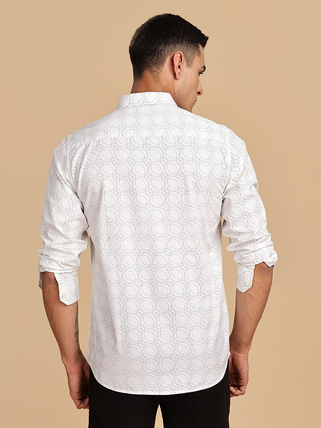 Spread Collar Printed White Casual Shirt