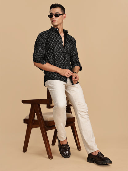 Black Regular Fit Printed Casual Shirt