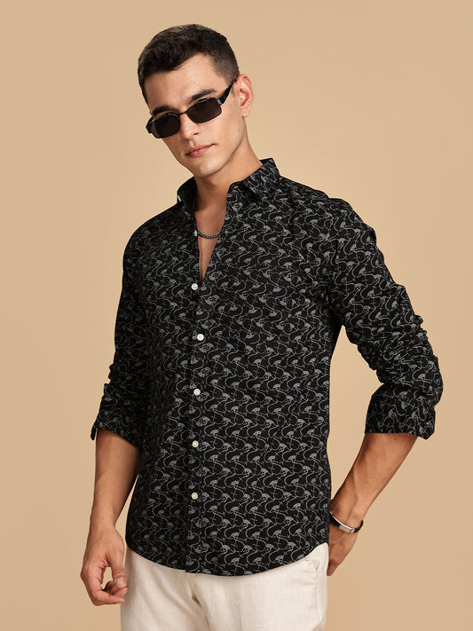Black Regular Fit Printed Casual Shirt