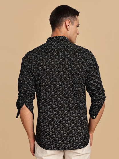 Black Regular Fit Printed Casual Shirt
