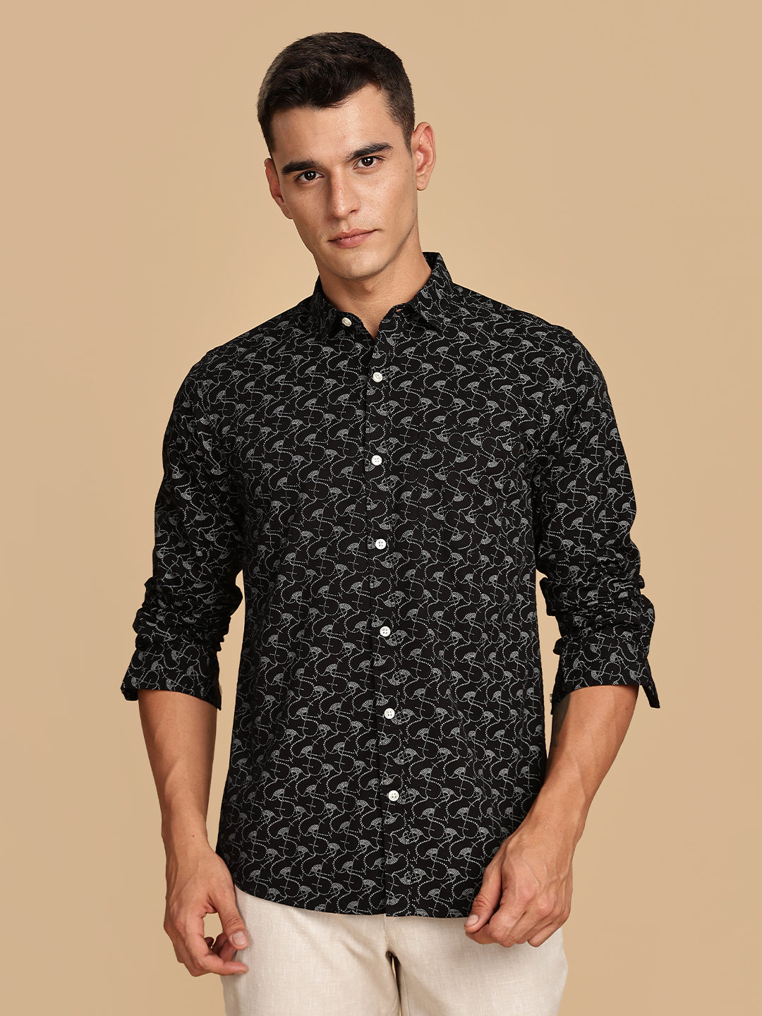 Black Regular Fit Printed Casual Shirt