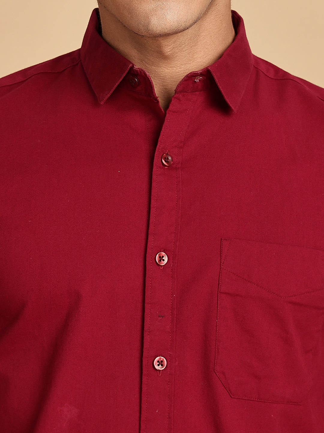 Regular Fit Maroon Cotton Shirt