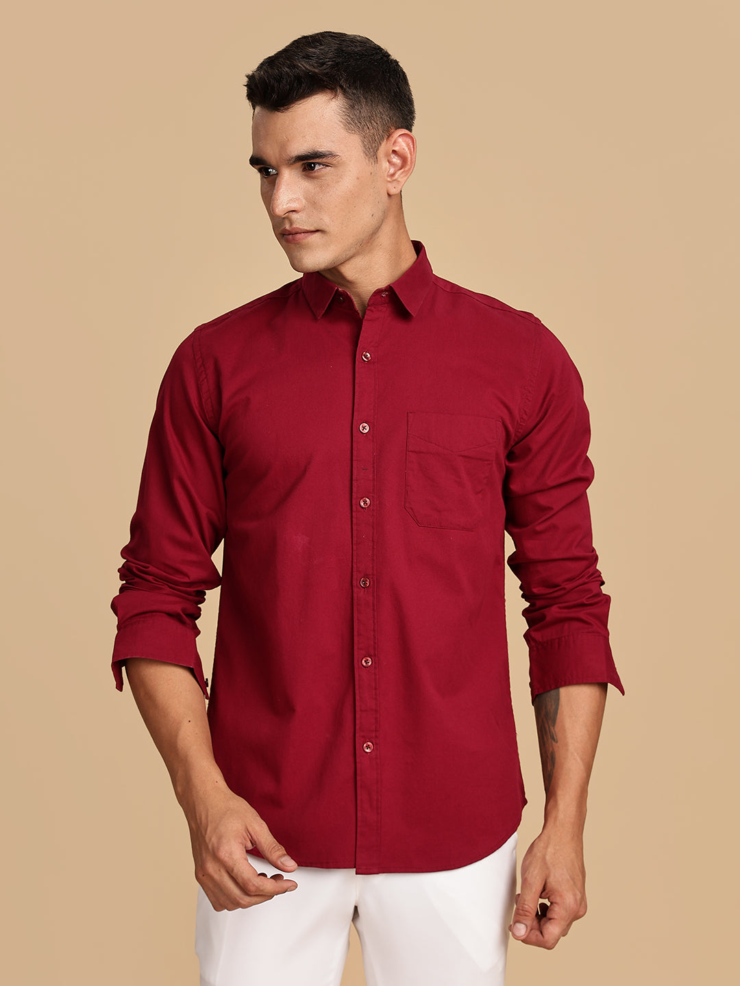 Regular Fit Maroon Cotton Shirt