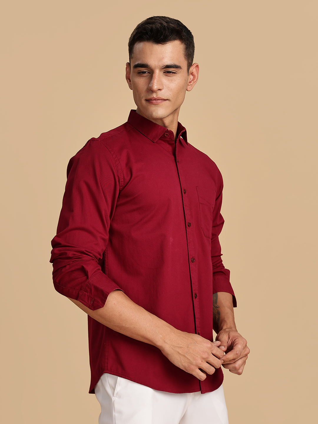 Regular Fit Maroon Cotton Shirt