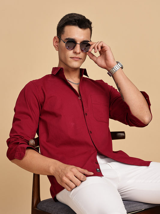 Regular Fit Maroon Cotton Shirt