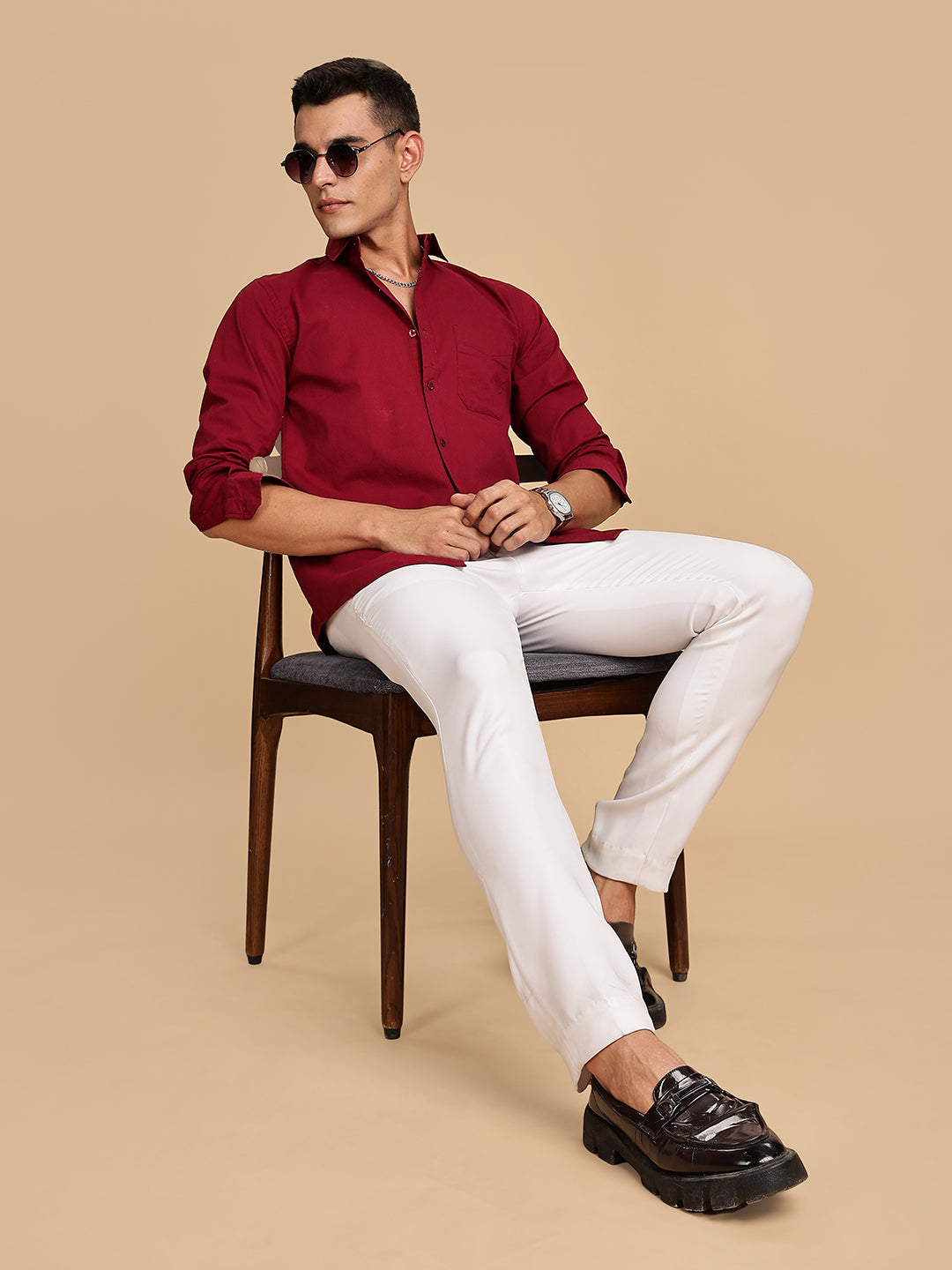 Regular Fit Maroon Cotton Shirt