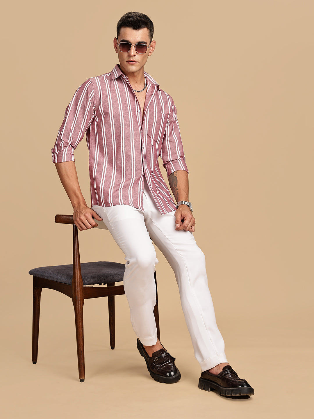 Oxford Maroon Regular Stripes Shirt