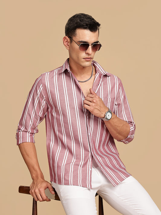 Oxford Maroon Regular Stripes Shirt