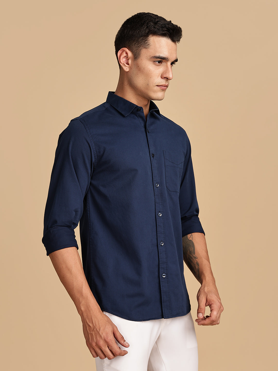 Twill Navy Blue Regular Fit Shirt