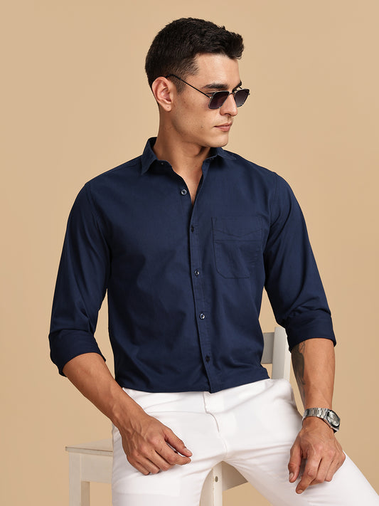 Twill Navy Blue Regular Fit Shirt