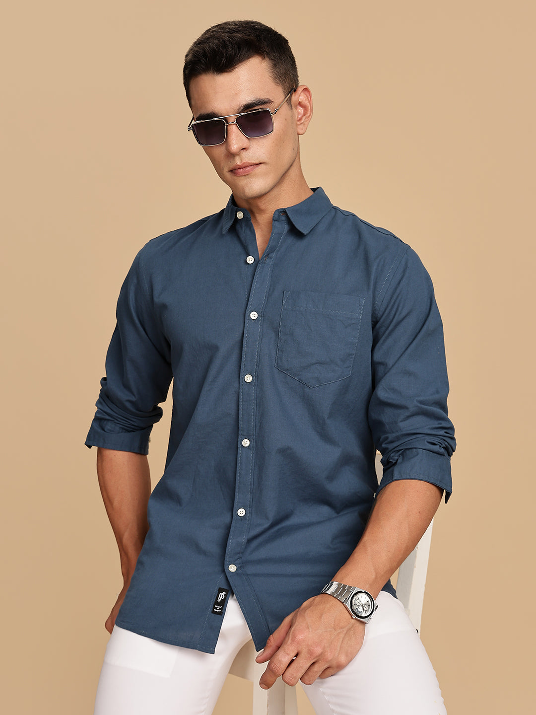 Teal Coloured Casual Linen Shirt