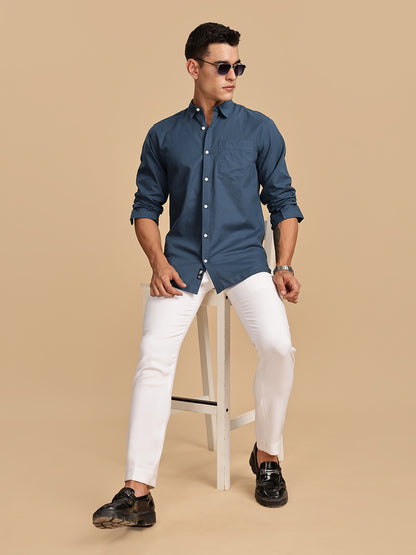 Teal Coloured Casual Linen Shirt