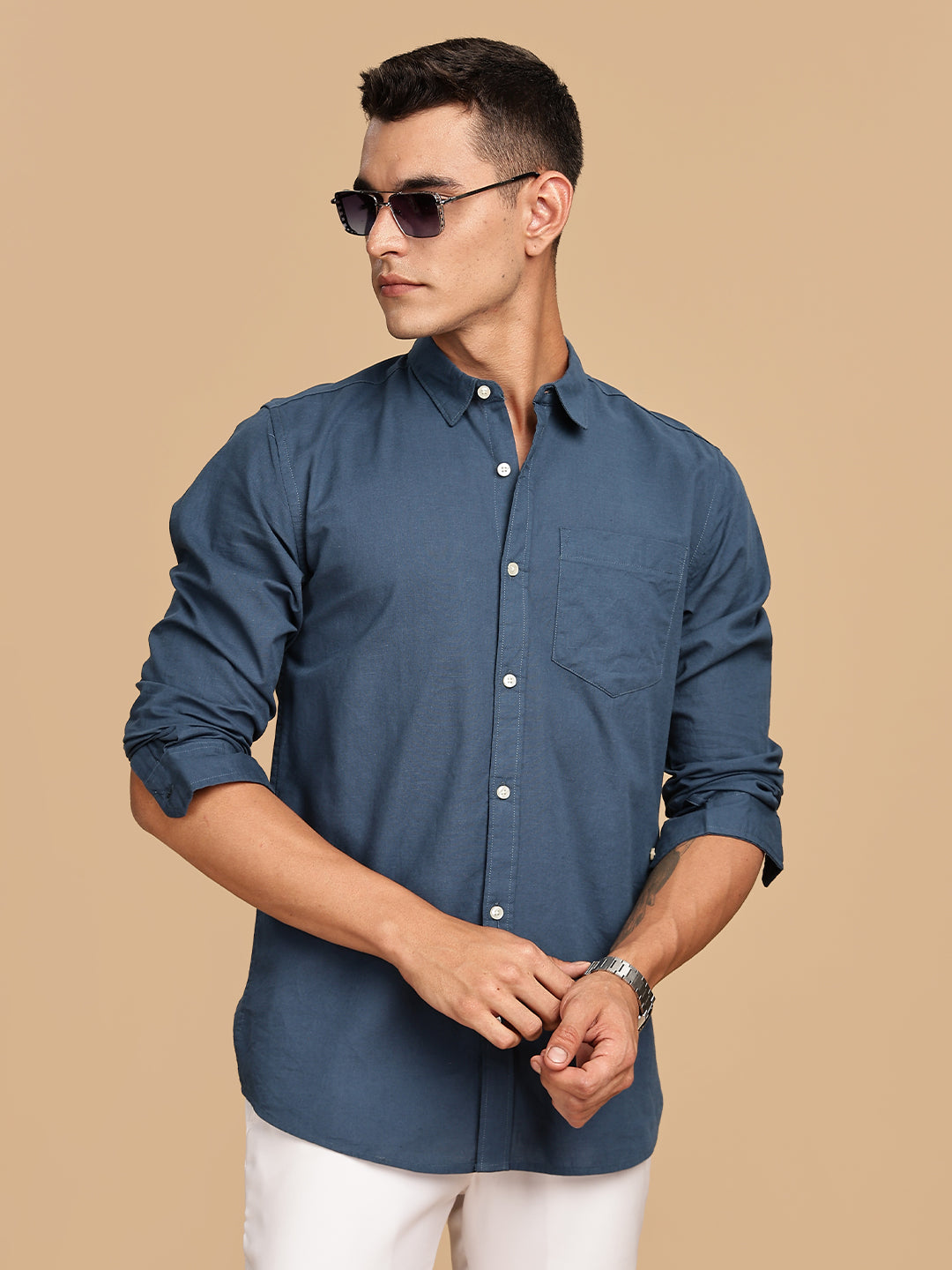 Teal Coloured Casual Linen Shirt