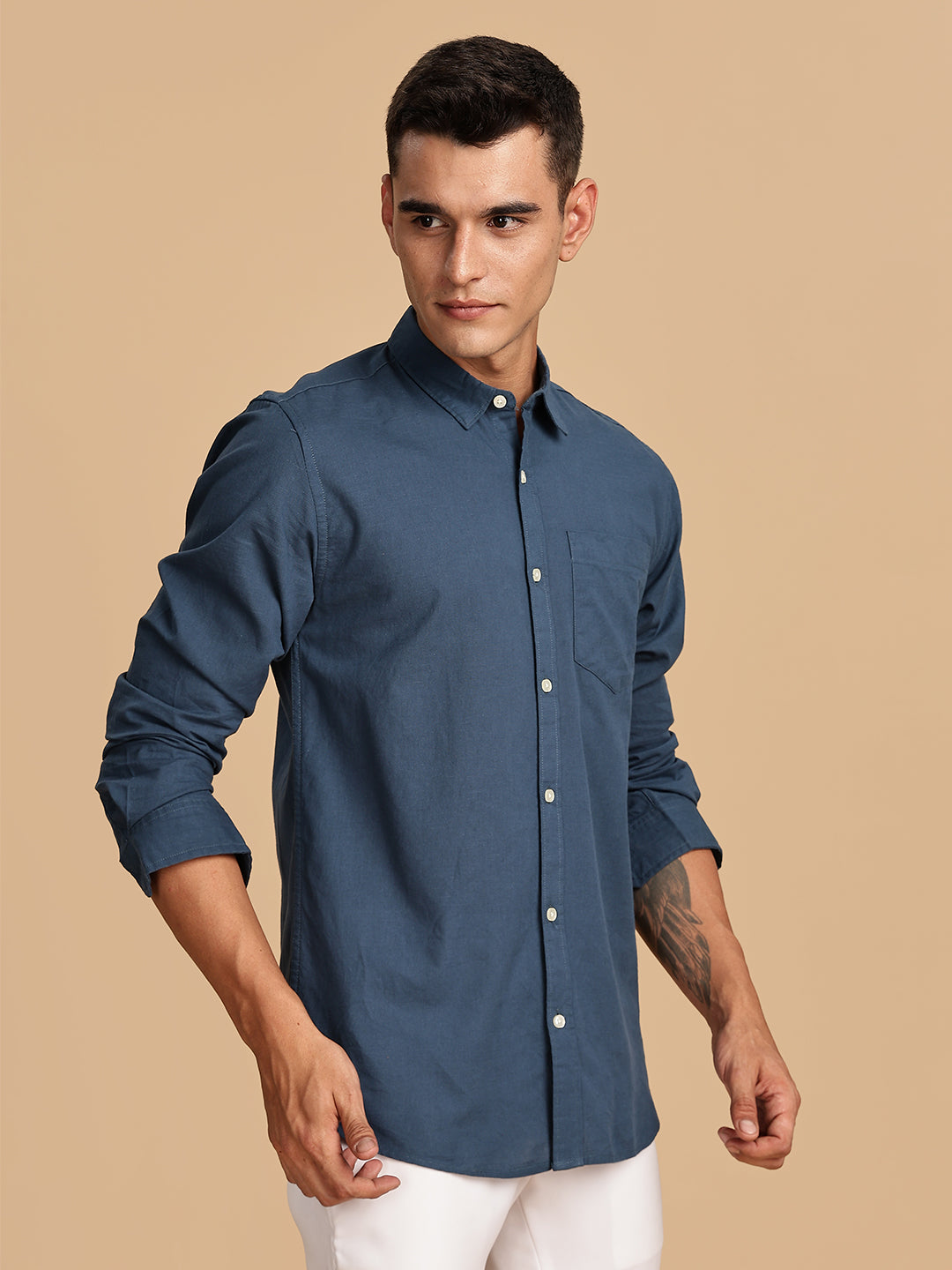 Teal Coloured Casual Linen Shirt