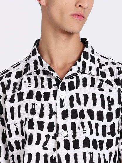 Men WB Cotton Blend Waffle Printed Shirt