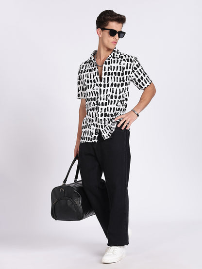 Men WB Cotton Blend Waffle Printed Shirt