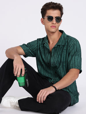 Men Green Camouflage Viscose Cuban Collar Shirt