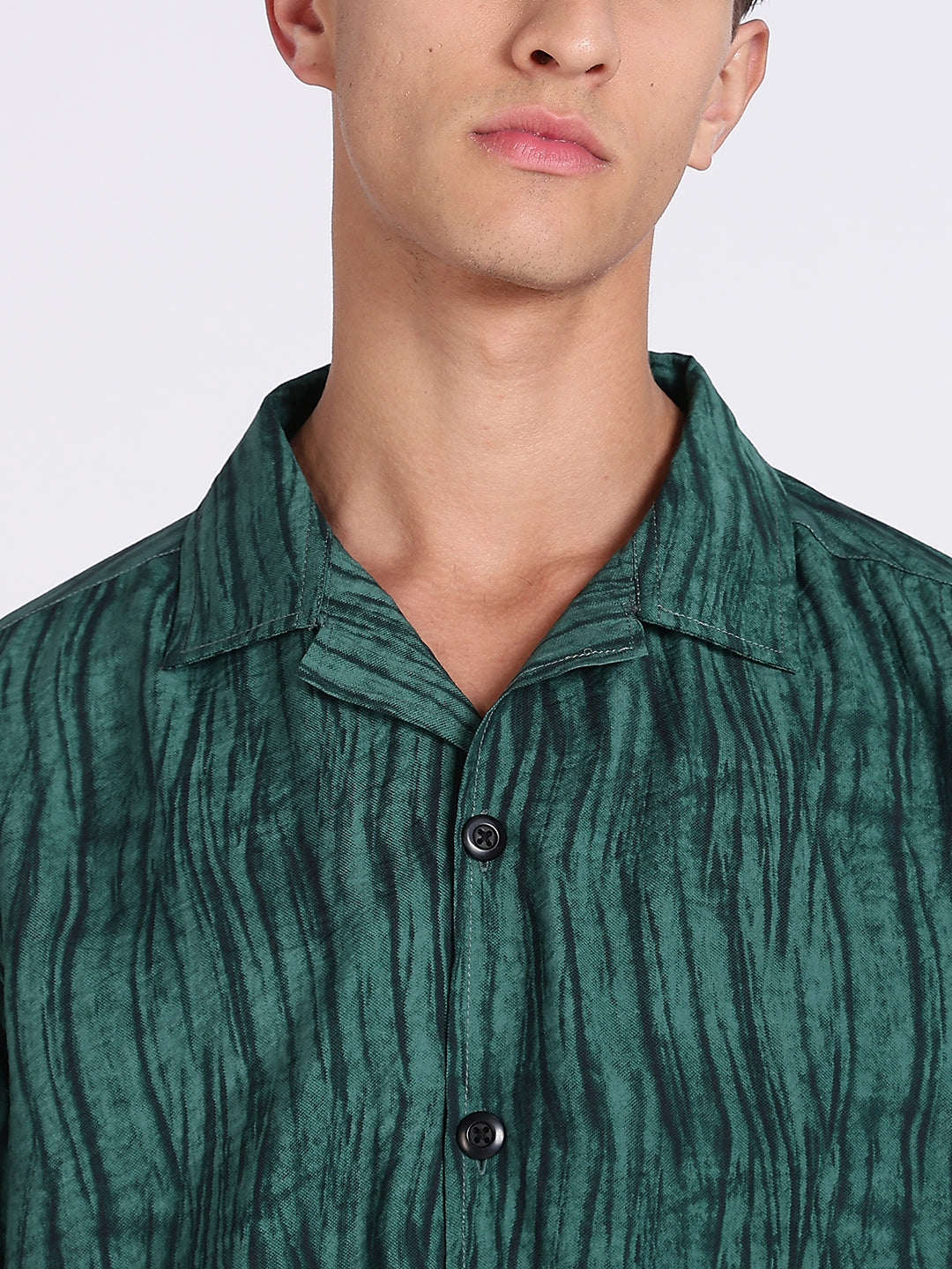 Men Green Camouflage Viscose Cuban Collar Shirt