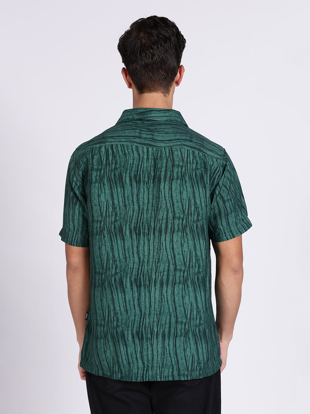 Men Green Camouflage Viscose Cuban Collar Shirt