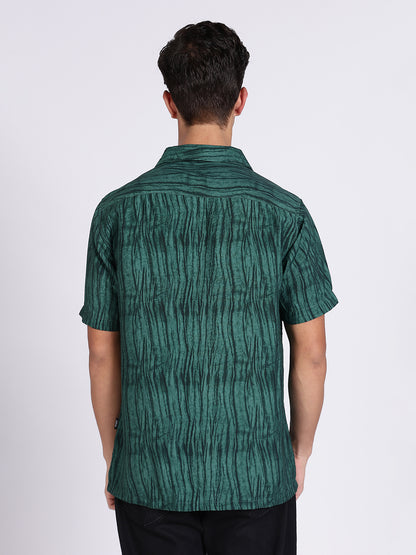 Men Green Camouflage Viscose Cuban Collar Shirt