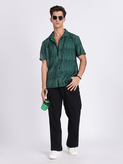Men Green Camouflage Viscose Cuban Collar Shirt