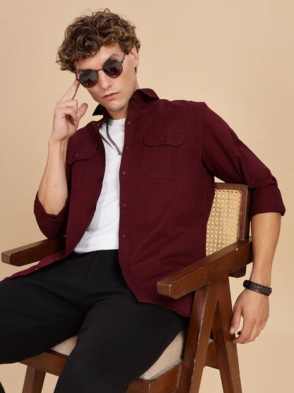 Maroon Regular Fit Cotton Shirt