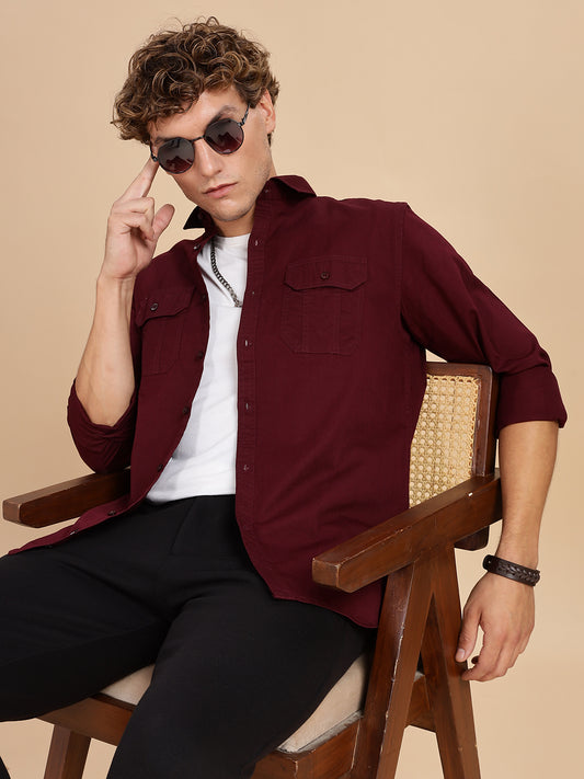 Maroon Regular Fit Cotton Shirt
