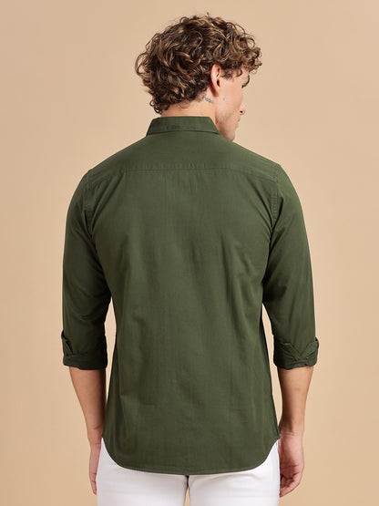 Bottle Green Spread Collar Shirt