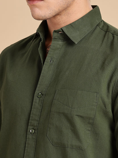Bottle Green Spread Collar Shirt