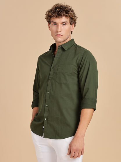 Bottle Green Spread Collar Shirt