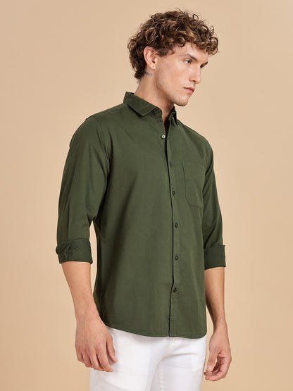 Bottle Green Spread Collar Shirt