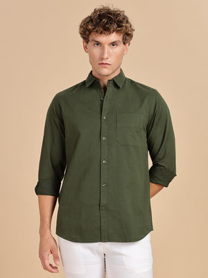 Bottle Green Spread Collar Shirt