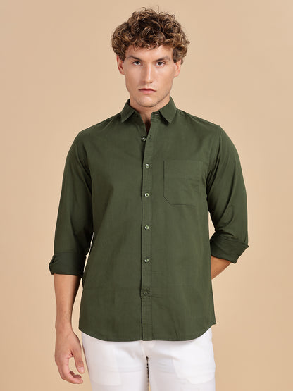 Bottle Green Spread Collar Shirt