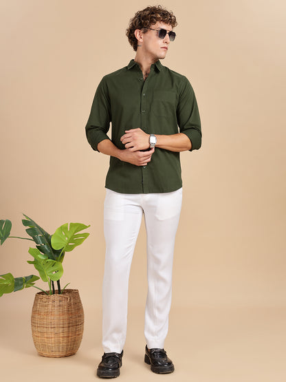 Bottle Green Spread Collar Shirt