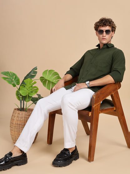Bottle Green Spread Collar Shirt