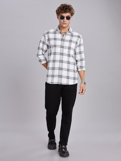 White Khadi Linen Checks Casual Shirt