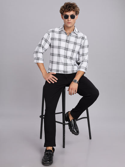White Khadi Linen Checks Casual Shirt