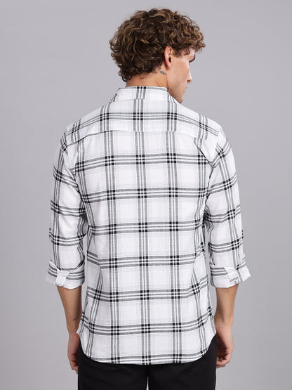 White Khadi Linen Checks Casual Shirt