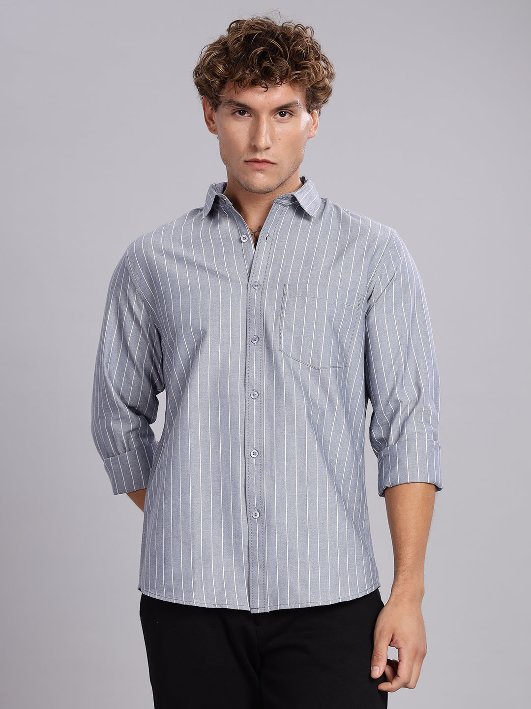 Navy Stripes Cotton Casual Shirt
