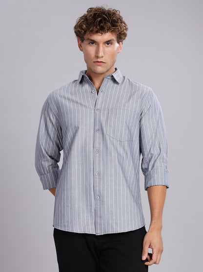 Navy Stripes Cotton Casual Shirt