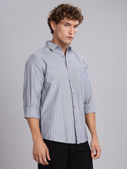 Navy Stripes Cotton Casual Shirt
