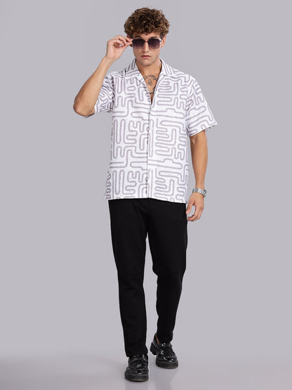 White Cuban Collar Cotton Casual Shirt
