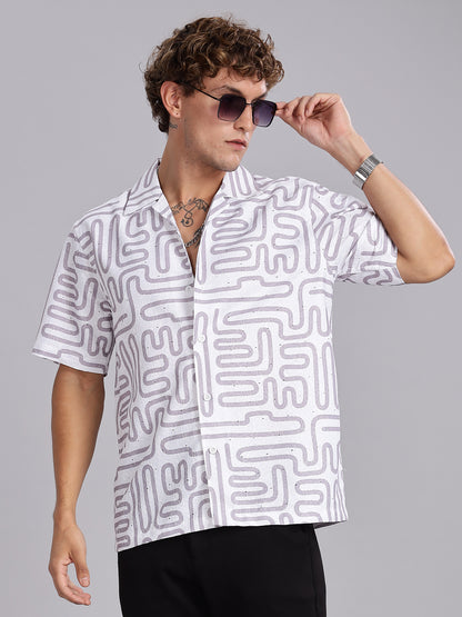 White Cuban Collar Cotton Casual Shirt