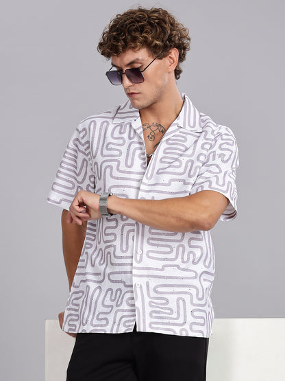 White Cuban Collar Cotton Casual Shirt