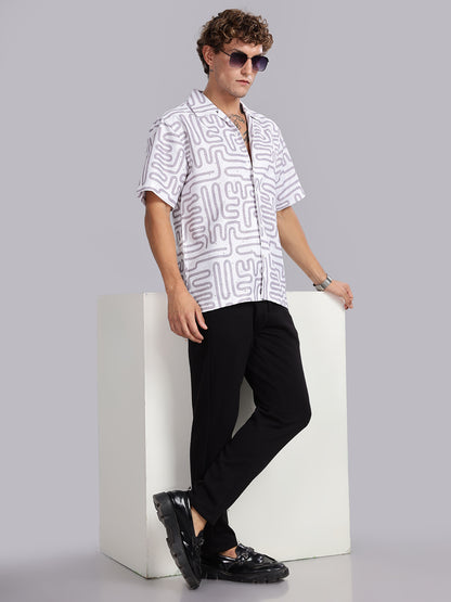 White Cuban Collar Cotton Casual Shirt