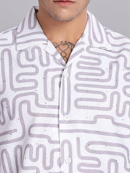 White Cuban Collar Cotton Casual Shirt