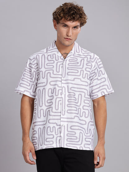 White Cuban Collar Cotton Casual Shirt