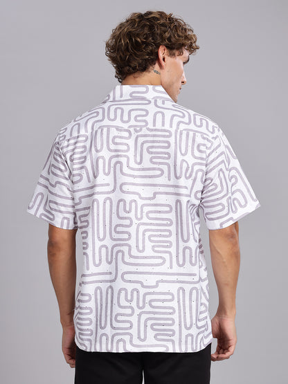 White Cuban Collar Cotton Casual Shirt